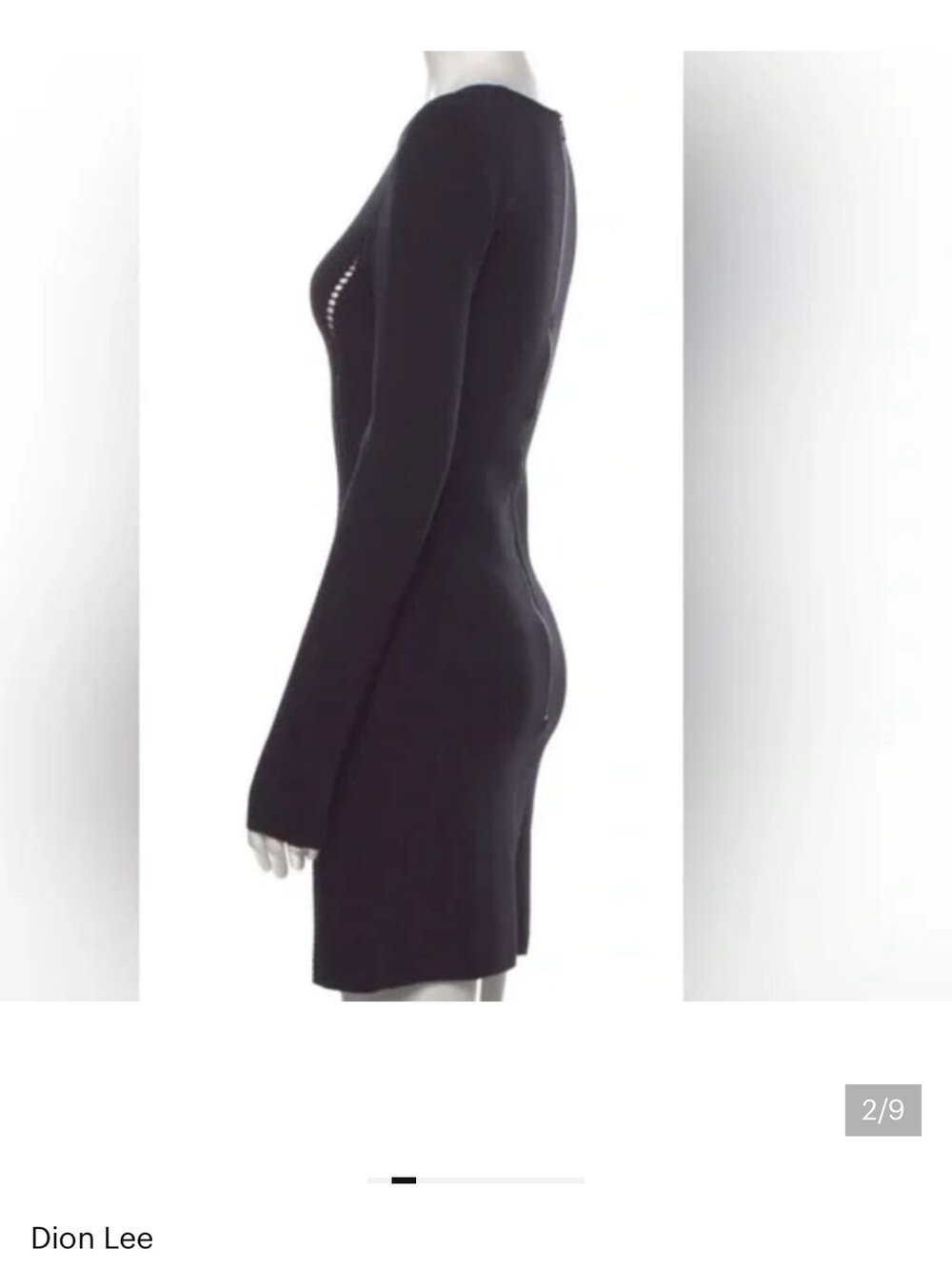 Dion Lee Black Mini Dress Long Sleeve Mini Bodycon Dress - Picture 2 of 7